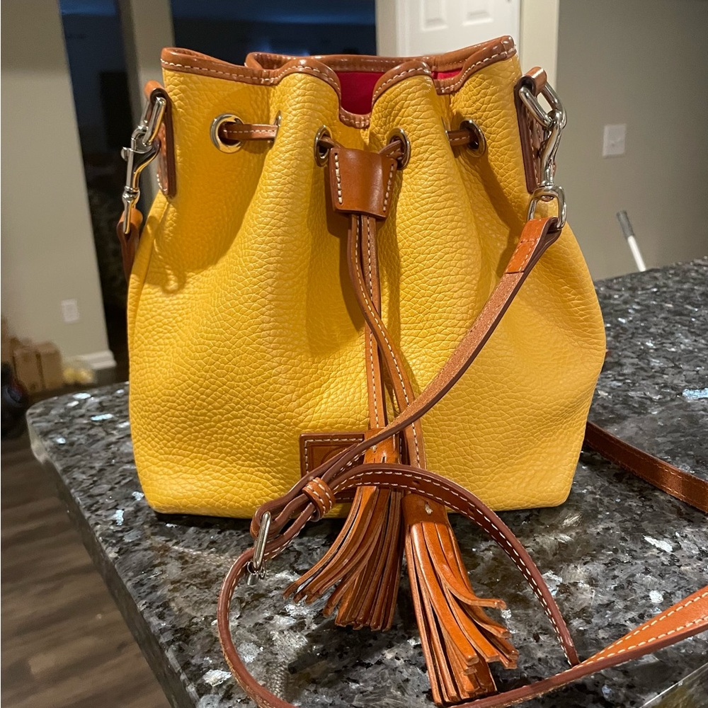 Dooney & Bourke Yellow Leather Drawstring Bucket Bag